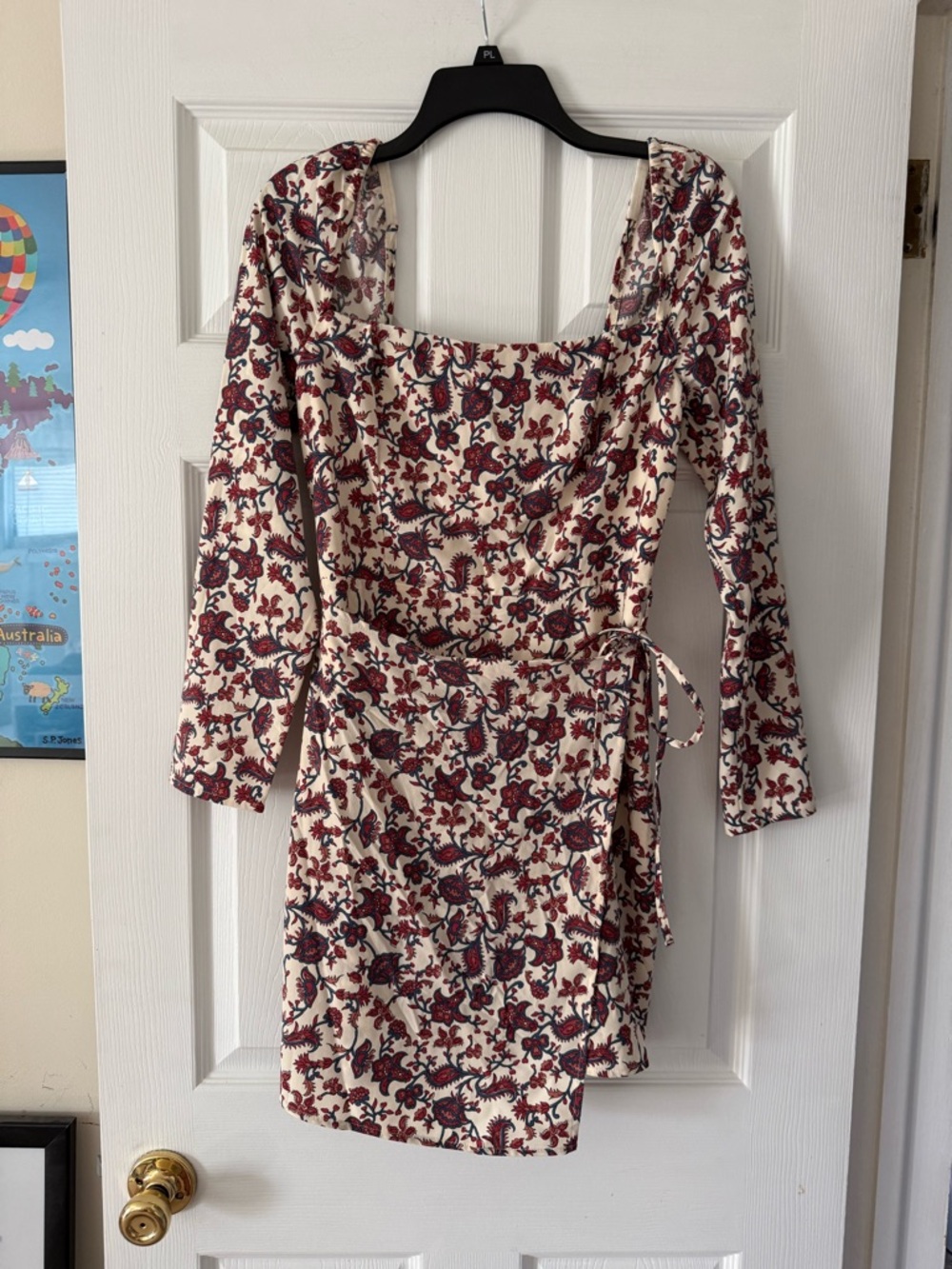 Worn once Abercrombie Square-Neck Wrap Dress in Cream and Burgundy